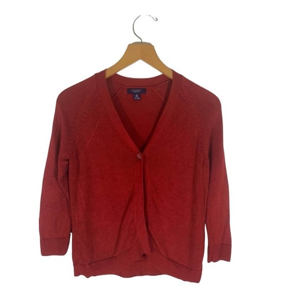 Chaps Women Cardigan Button Sweater V-neck Holly Red Medium - Picture 1 of 7